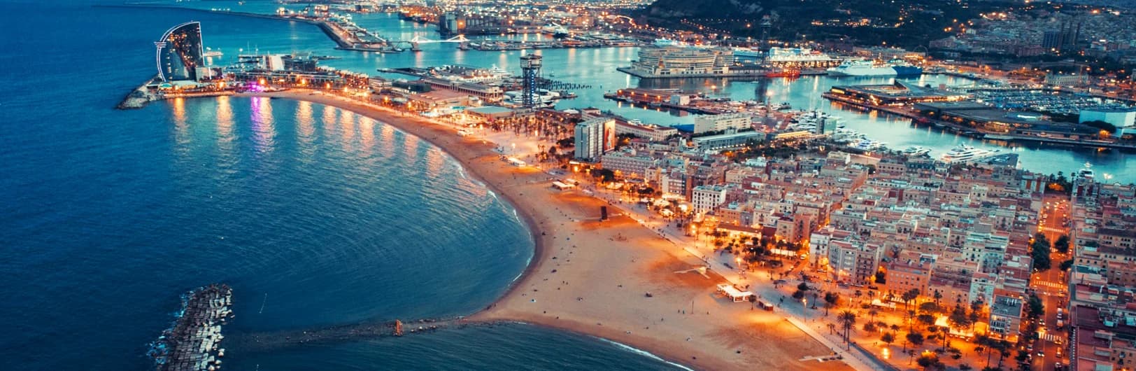 Barceloneta Barcelona Spain 2025 - beachfront hotels, Mediterranean Sea beach, W Hotel Barcelona and fresh seafood restaurants