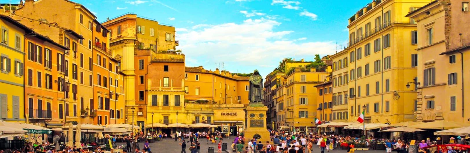 Campo de' Fiori neighborhood in Rome - street view showing architecture, hotels, and local attractions for travelers