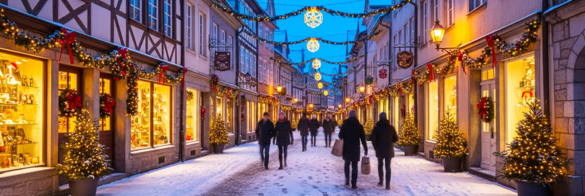 Château Frontenac illuminated with Christmas lights in Old Quebec City during December snowfall