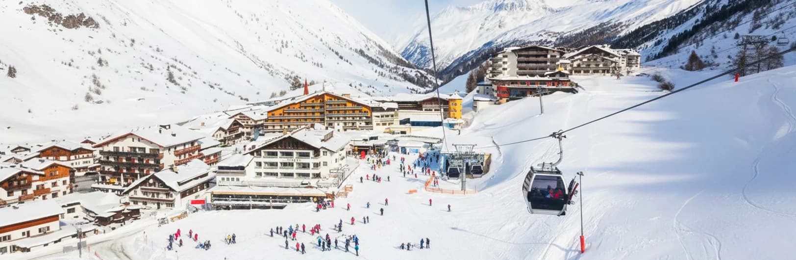 Sölden Austria glacier ski resort 2026 - Rettenbach glacier with ice Q James Bond restaurant, Big 3 mountain peaks above 3000m, modern gondola lifts and year-round skiing