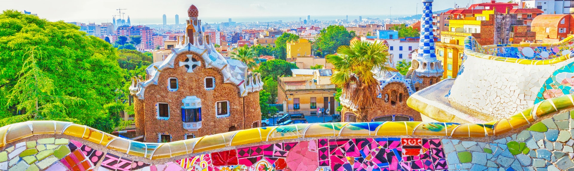 Park Güell Barcelona Spain 2026 - Gaudí mosaic architecture, city panoramic views, best hotels Barcelona